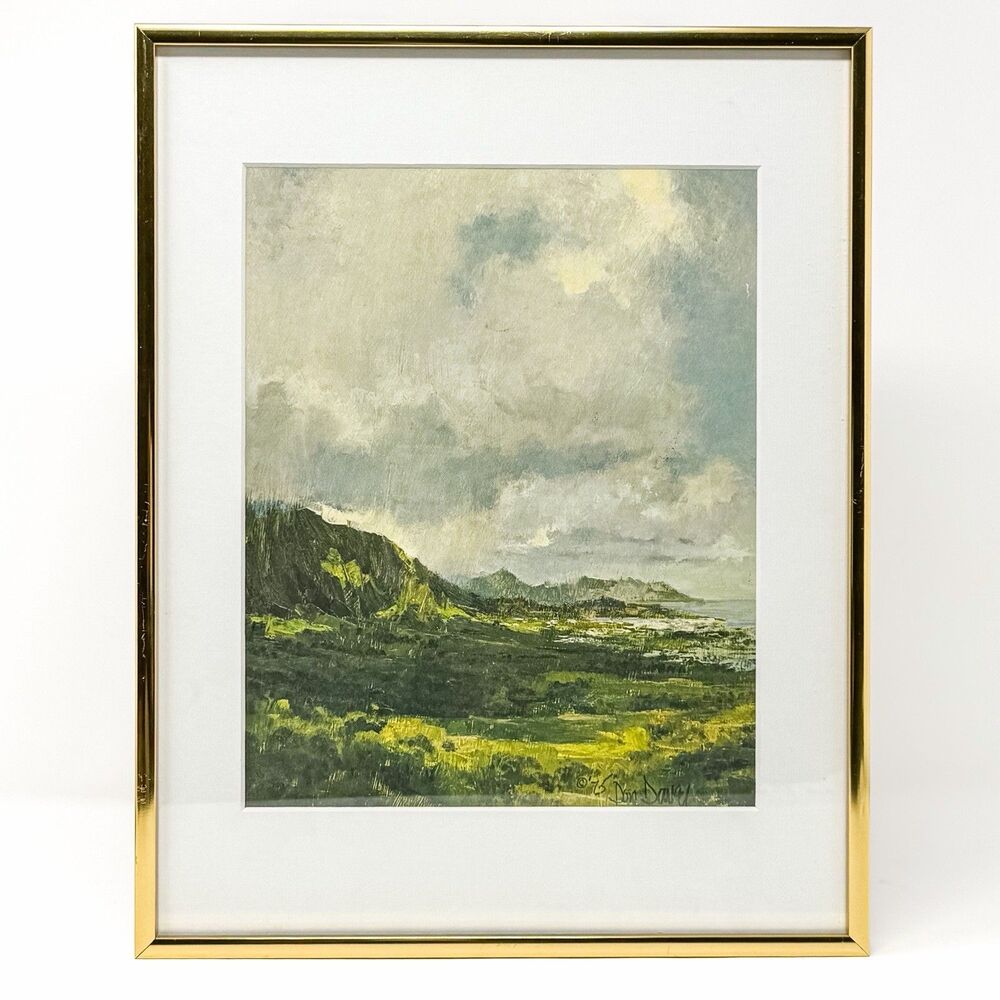Vintage 1975 Don Davey Framed Landscape Print Coastal Mountain Scene 14x11